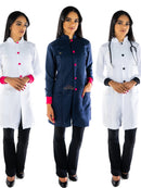 Jaleco Feminino Acinturado Oxford com Punho e botão Preto ou vermelho