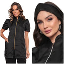Jaleco Feminino Manga Curta Bufante  Zíper Mara Várias Cores + Turbante  Gardenia Jalecos