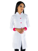 Jaleco Feminino Acinturado Oxford com Punho e botão Preto ou vermelho