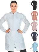 Jaleco Feminino Acinturado Oxford Manga Longa Com Zíper Gola Padre Várias Cores Estética Enfermagem